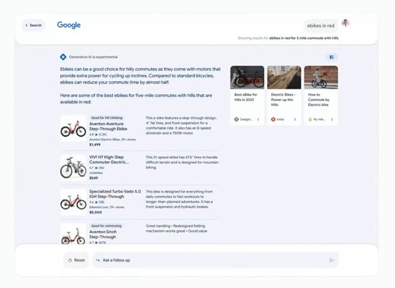 Searching for bikes in Google