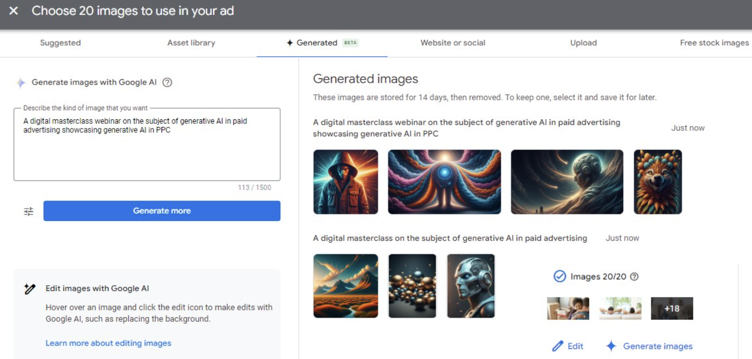 Generative AI images produced by Google's PMax.