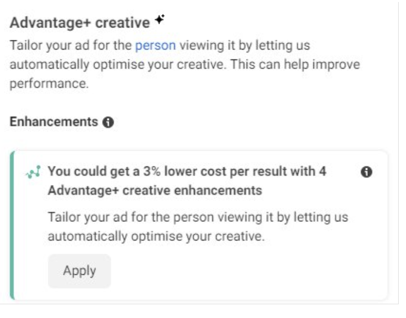Meta can build generative assets for your Ad creatives.