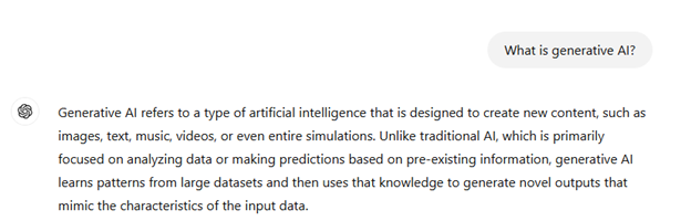 ChatGPT's definition of Generative AI