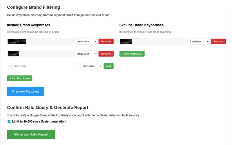 Brand Filtering in QueryClick's Halo Report